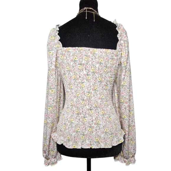 Ava Rose Summer Floral Boho Top ~ Puff Long Sleeve ~ Ruched Bodice - Picture 2 of 4